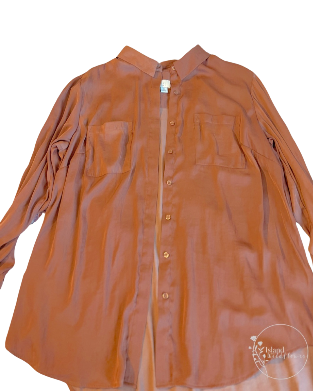 Long Sleeve Oversized Button-Down Rust Colored Shirt (XL)