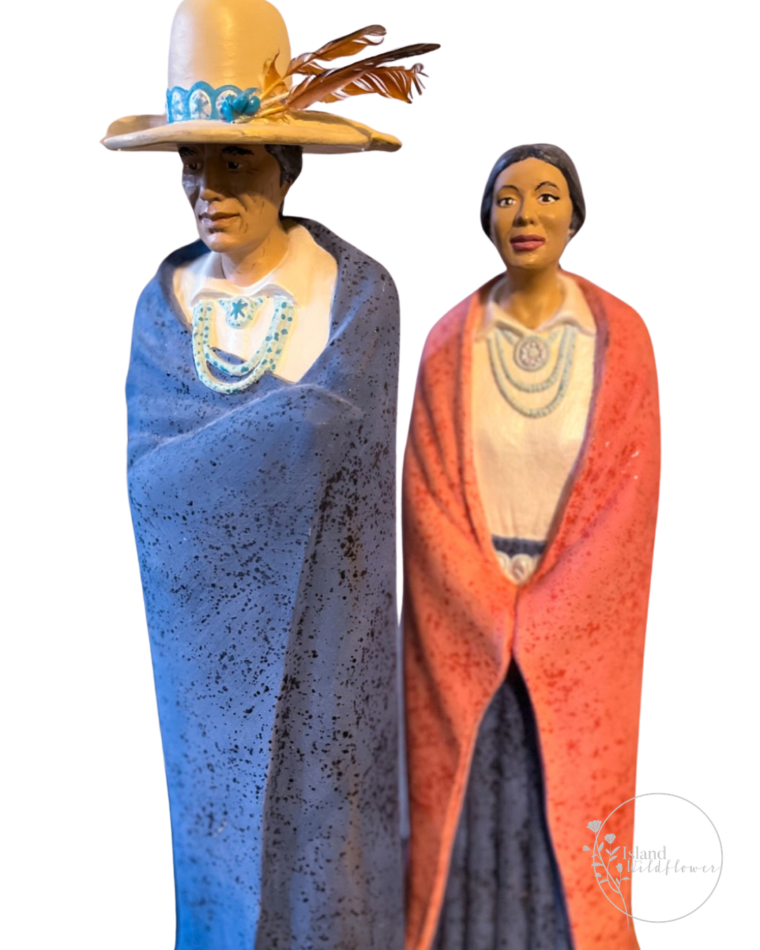 1990s Sittre Ceramic Southwestern Native American Couple Decor on Wooden Base
