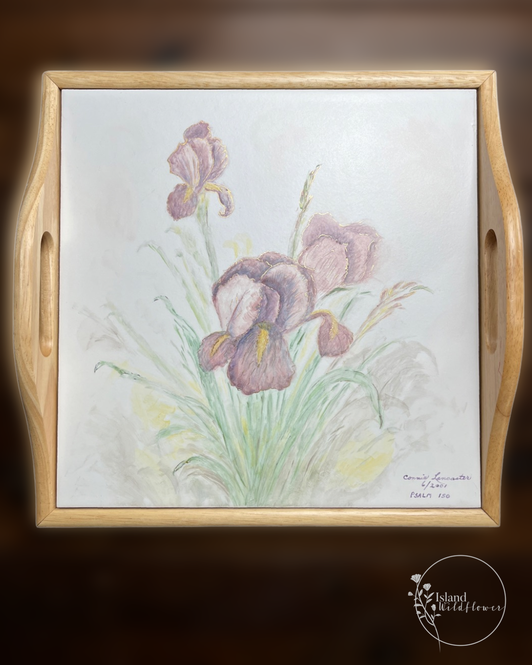 Lavender Purple Iris Flower Wooden Tray