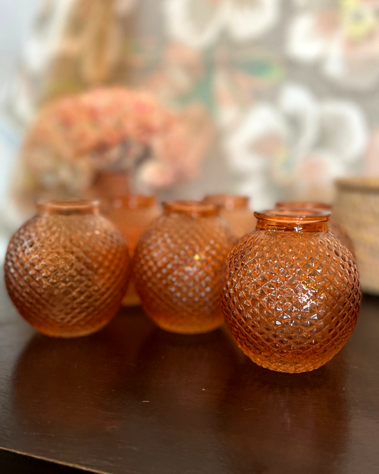 Small Round Amber Peach Glass Vase