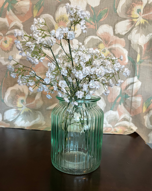 Blue Glazed Ribbed Glass Vase