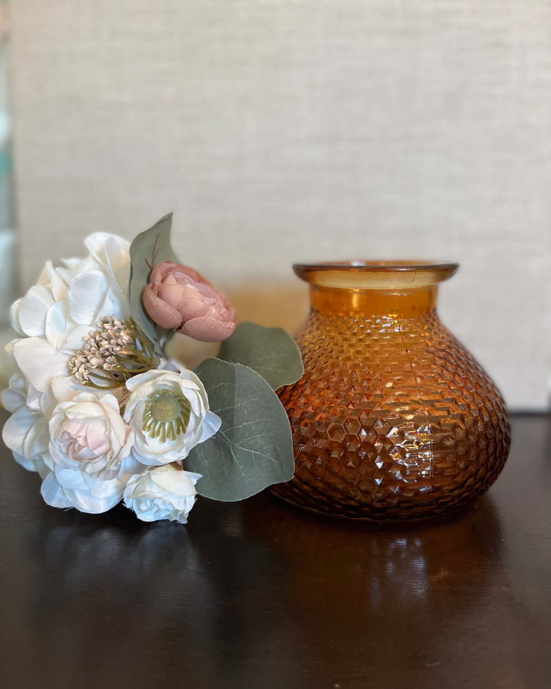Amber Honeycomb Textured Glass Vase